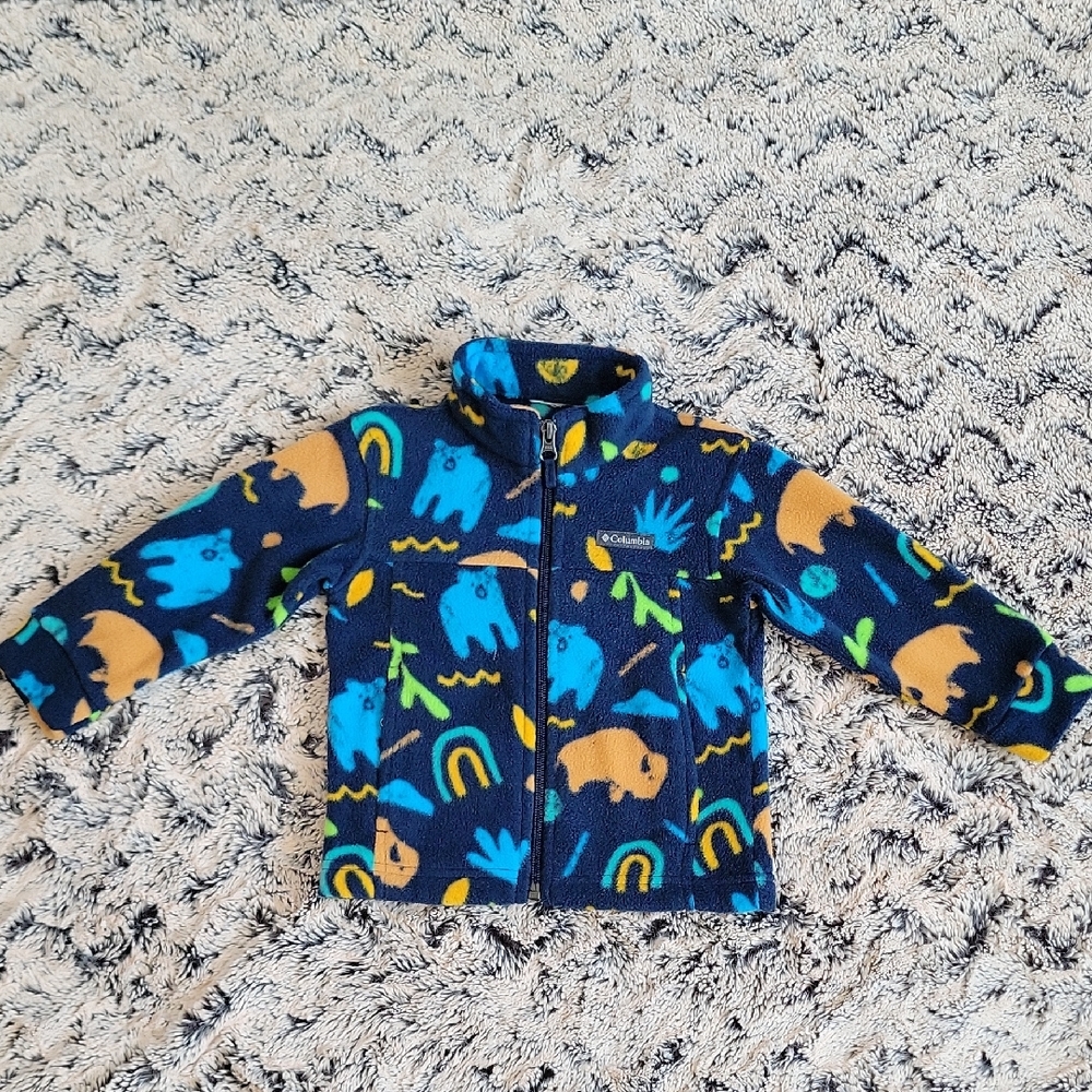 Columbia Blue Fleece Jacket with Colorful Patterns